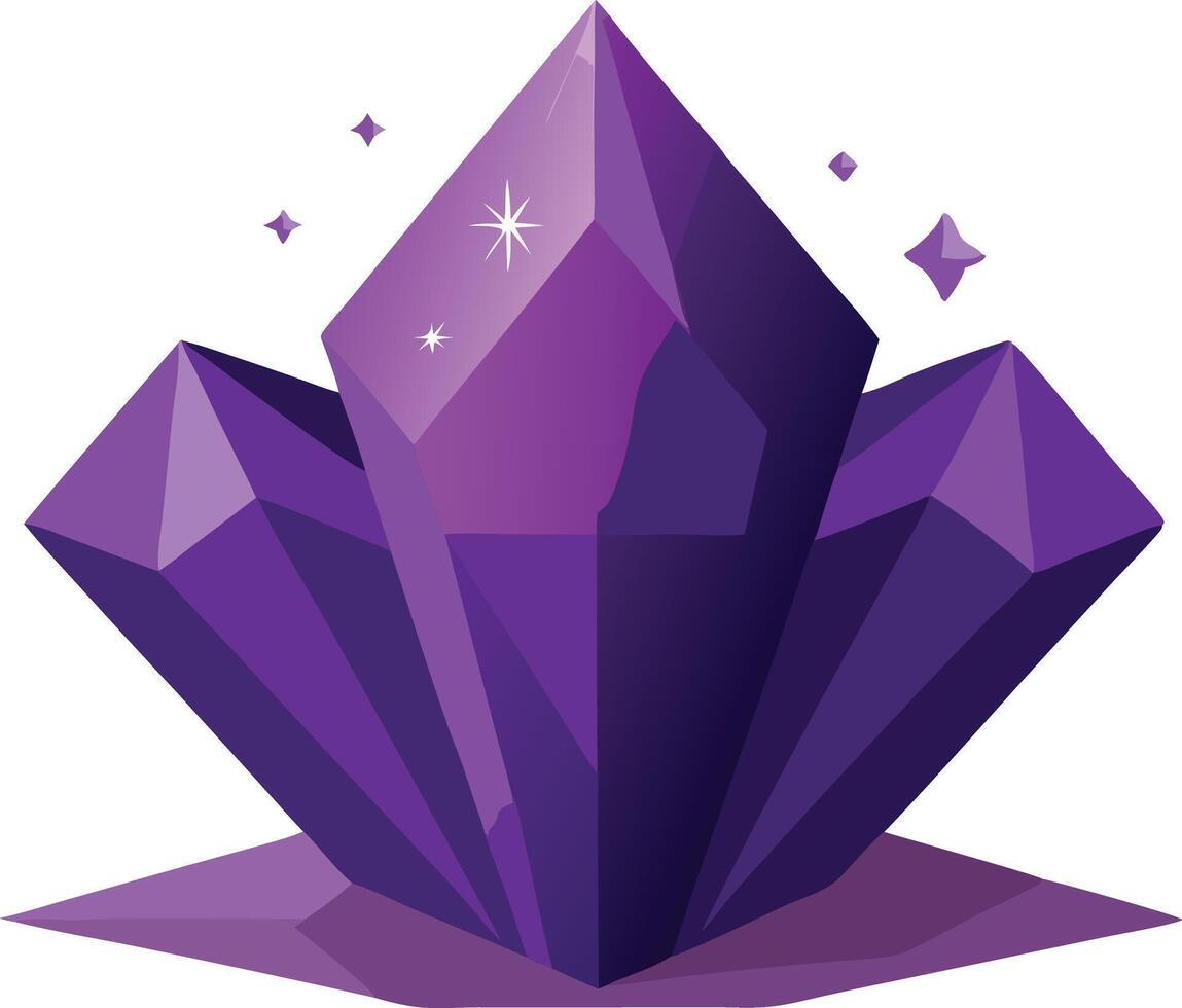 Purple crystal cluster, illustrated in a simple and magical fantasy design vector