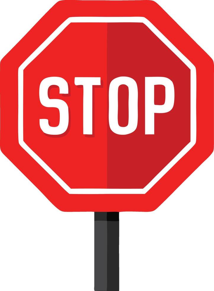 Red stop sign with the word stop in bold white letters, simple road warning illustration vector