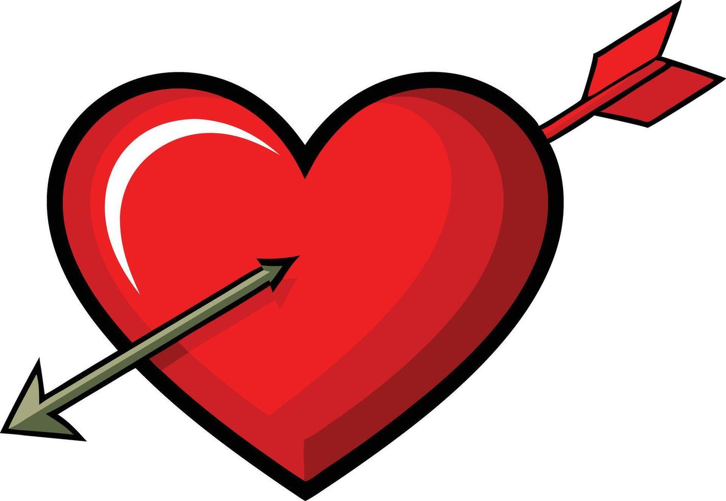 Red heart pierced by an arrow, a romantic love symbol in a simple cartoon style vector