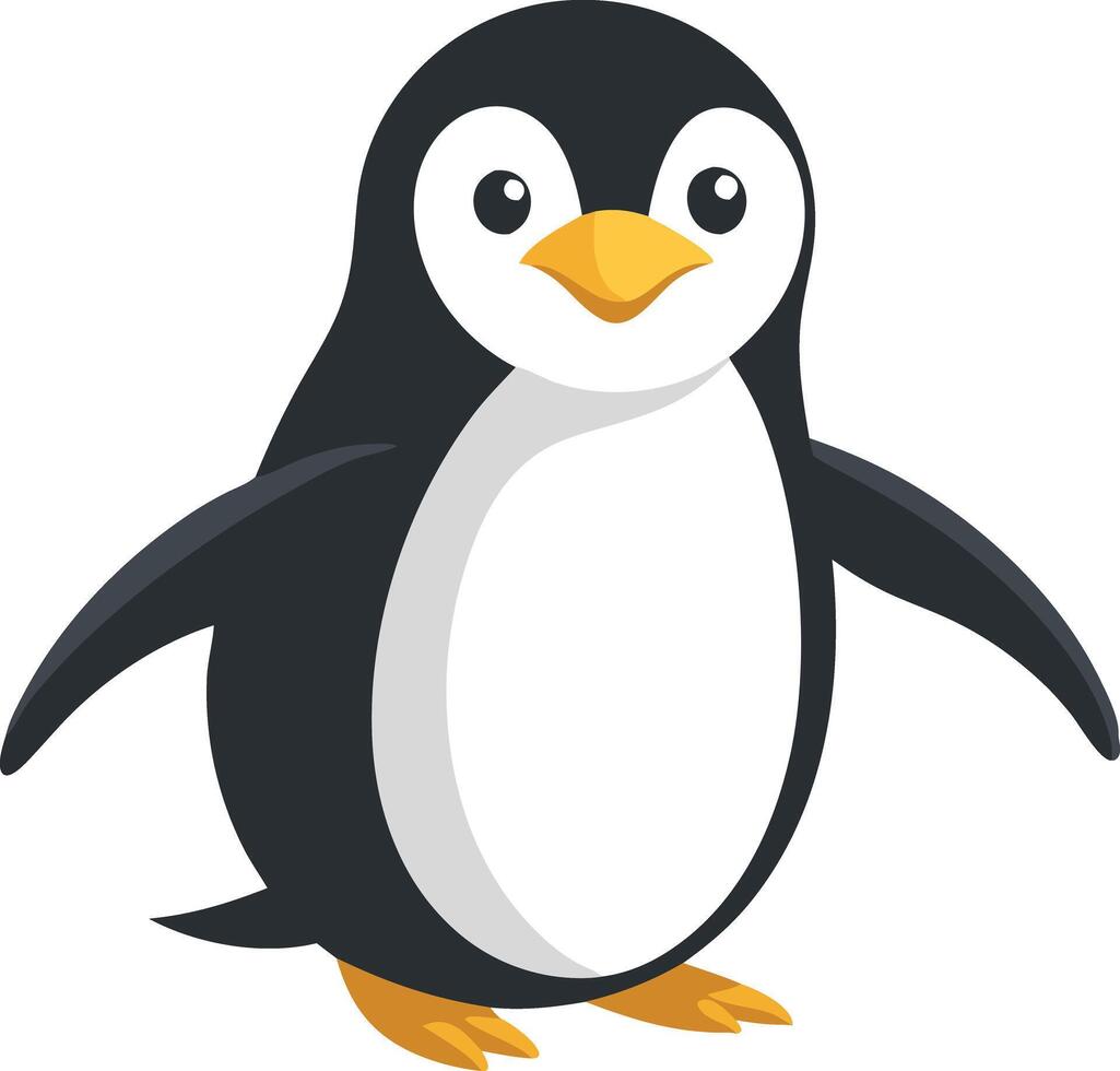 Cartoon penguin standing with wings outstretched, illustrated in a fun and playful style vector