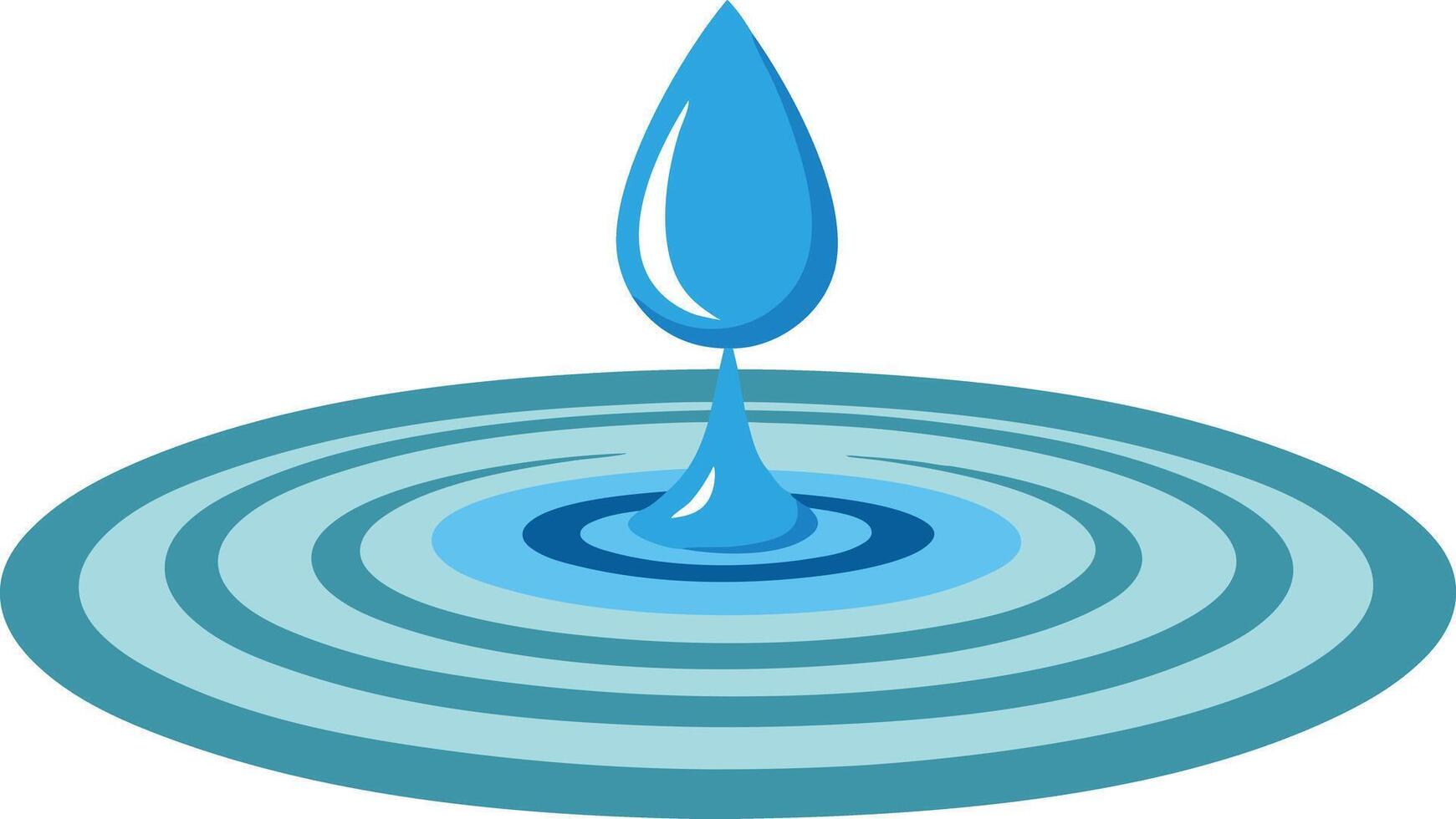 Cartoon water drop creating ripples in a calm pond, illustrated in a serene style vector