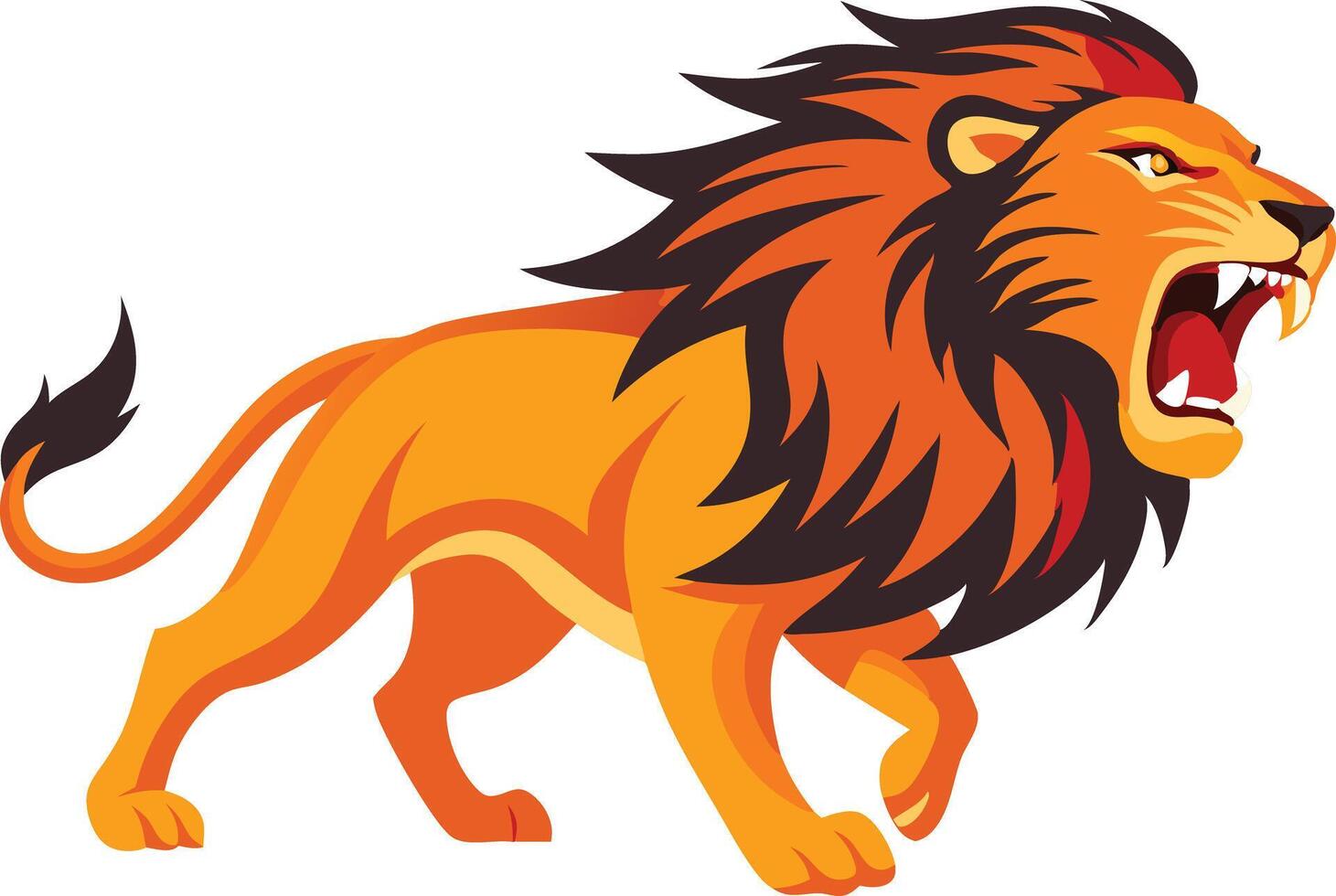 Fierce lion walking with a determined expression, illustrated in a bold cartoon style vector