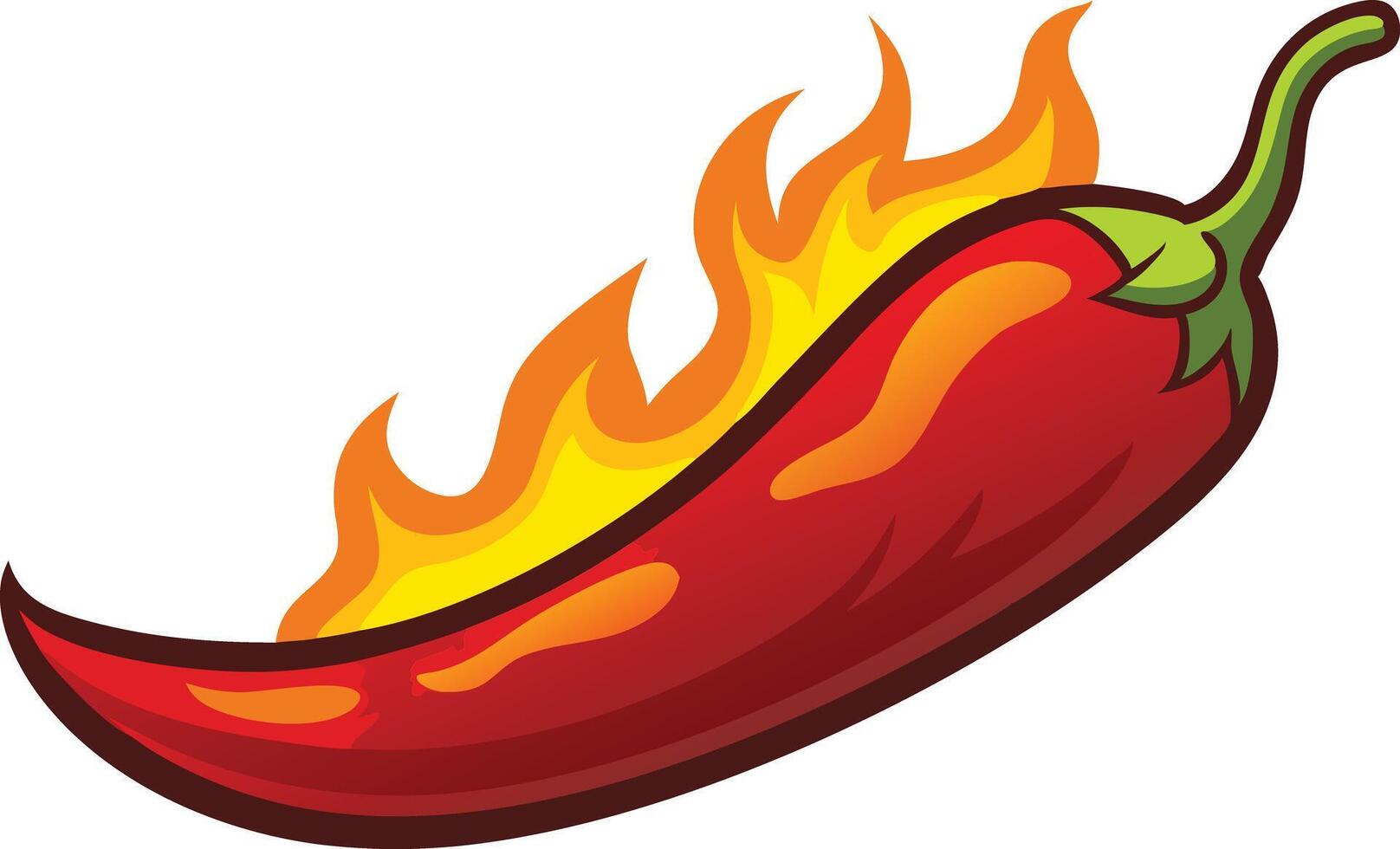 Fiery red chili pepper with flames, illustrated in a bold cartoon style vector