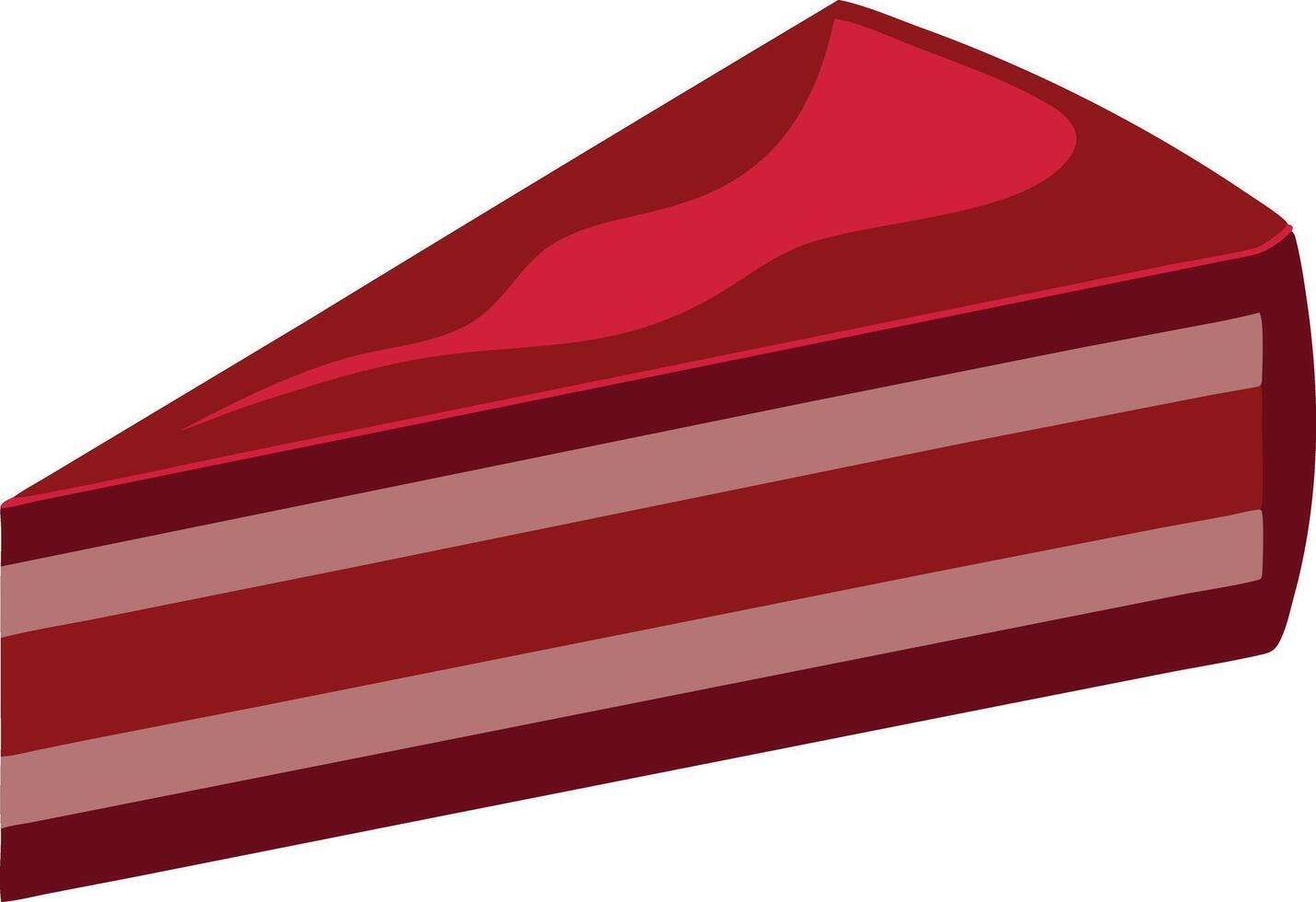 Slice of red velvet cake with cream layers, illustrated in a delicious cartoon style vector