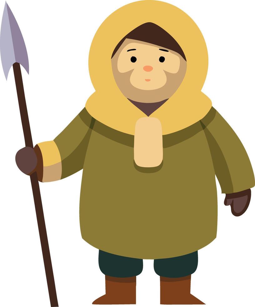 A simple illustration of an arctic hunter holding a spear, symbolizing survival, cold climates, and traditional culture. vector