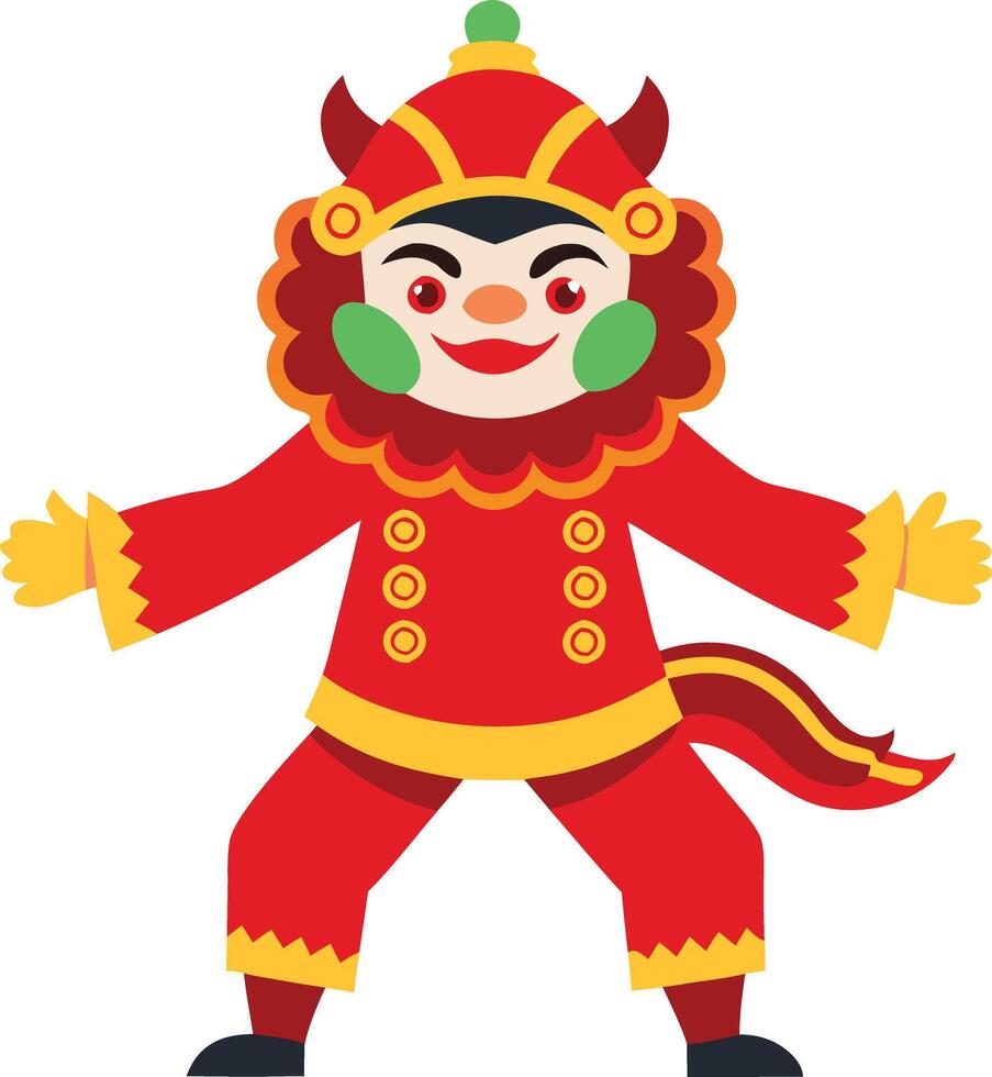 A fun illustration of a colorful lion character in a traditional costume, symbolizing celebration, culture, and creativity. vector