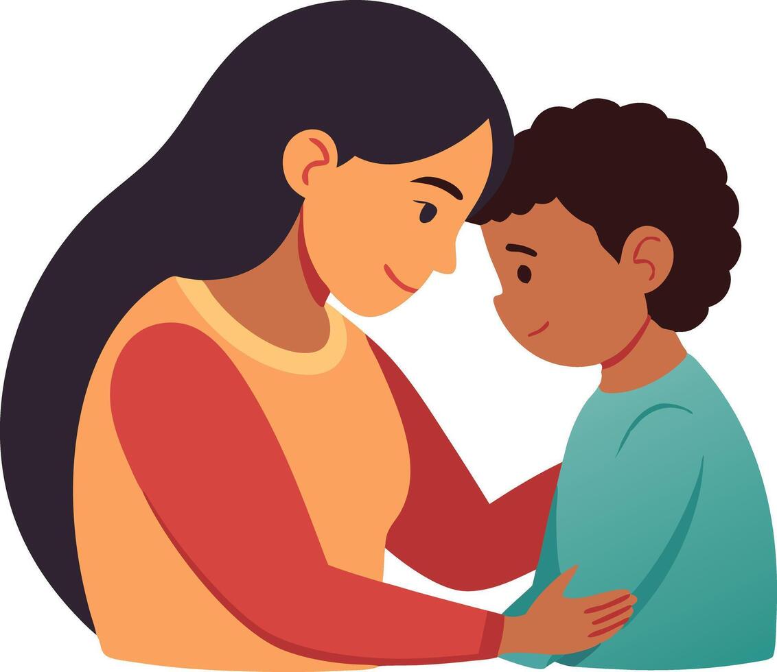 A touching illustration of a mother and child with foreheads touching, symbolizing love, trust, and emotional connection. vector