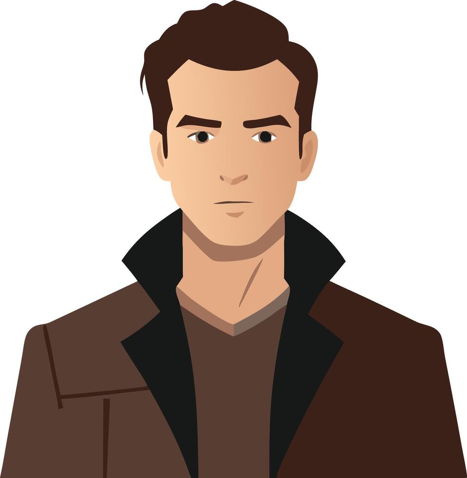 A illustration of a seriouslooking man in a leather jacket, symbolizing confidence, toughness, and casual style. vector