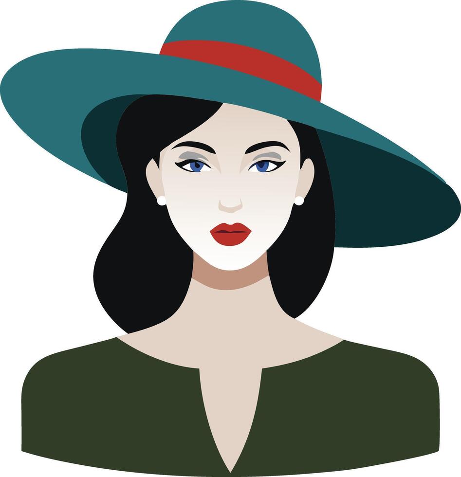 A illustration of a woman wearing a large hat, symbolizing fashion, elegance, and modern style in a minimalist design. vector