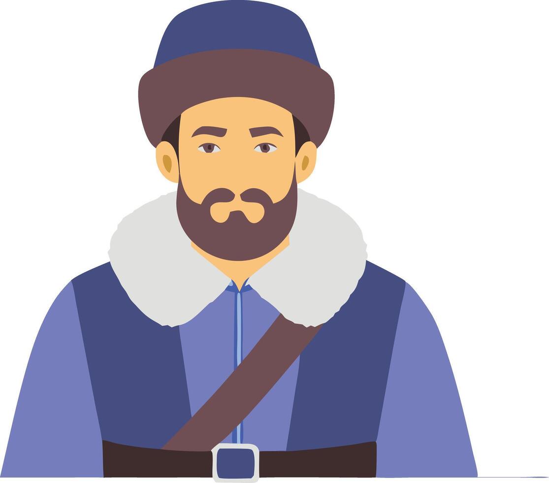 A illustration of a man in traditional explorer attire, symbolizing adventure, exploration, and historical discovery. vector