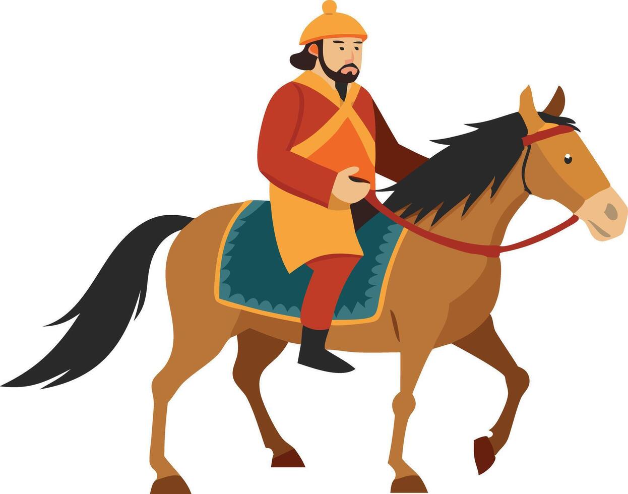 A illustration of a man on horseback dressed in historical armor, symbolizing military history, adventure, and strength. vector