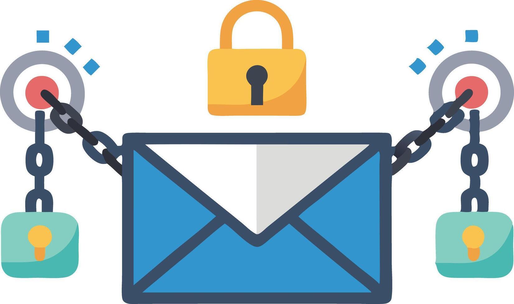 Encrypted email concept with lock icons and chains, illustrated in a colorful flat design vector