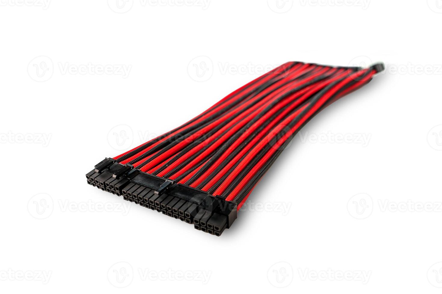 This image showcases a black and red computer cable isolated on a clean white background, perfect for various design applications in print, web, marketing, and advertising. photo