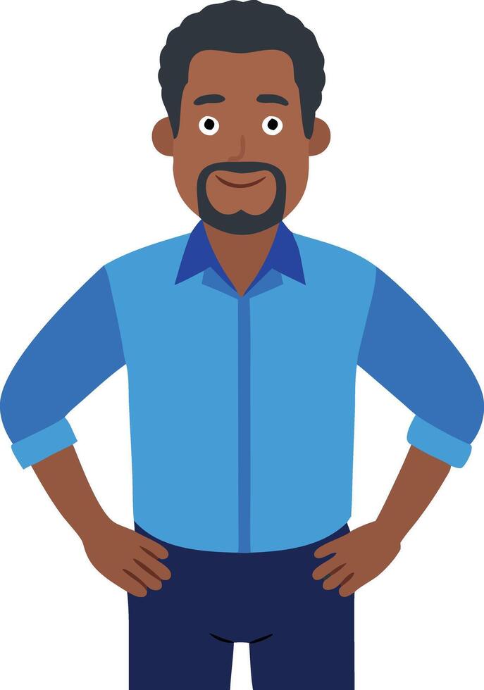 A illustration of a man in a blue shirt, symbolizing confidence, professionalism, and casual business attire. vector