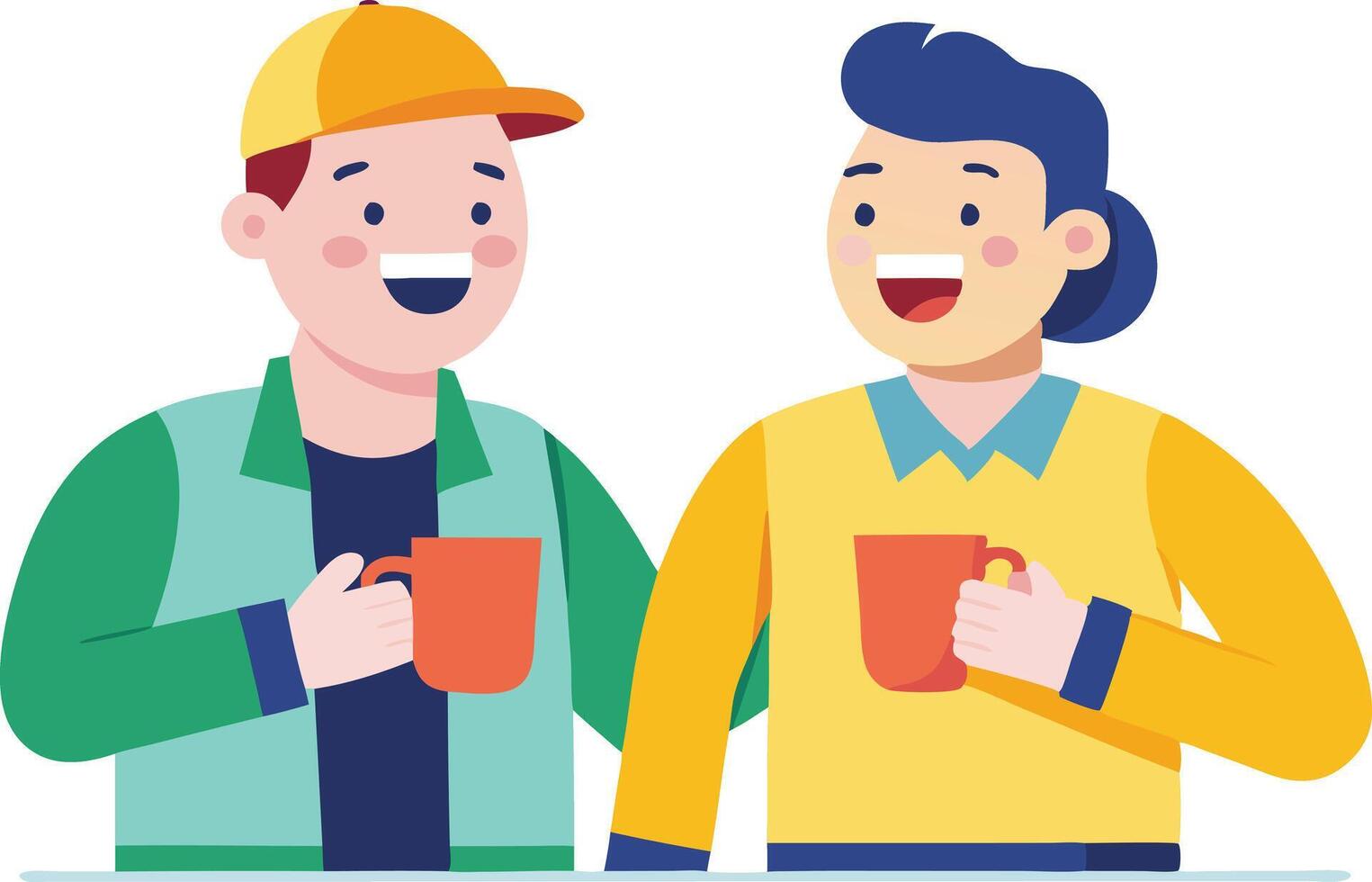 A illustration of two friends talking and drinking coffee, symbolizing friendship, social interaction, and relaxation. vector