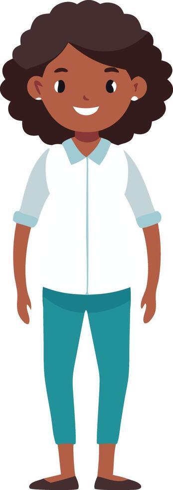 A illustration of a young woman standing casually, symbolizing confidence, modern fashion, and casual style. vector