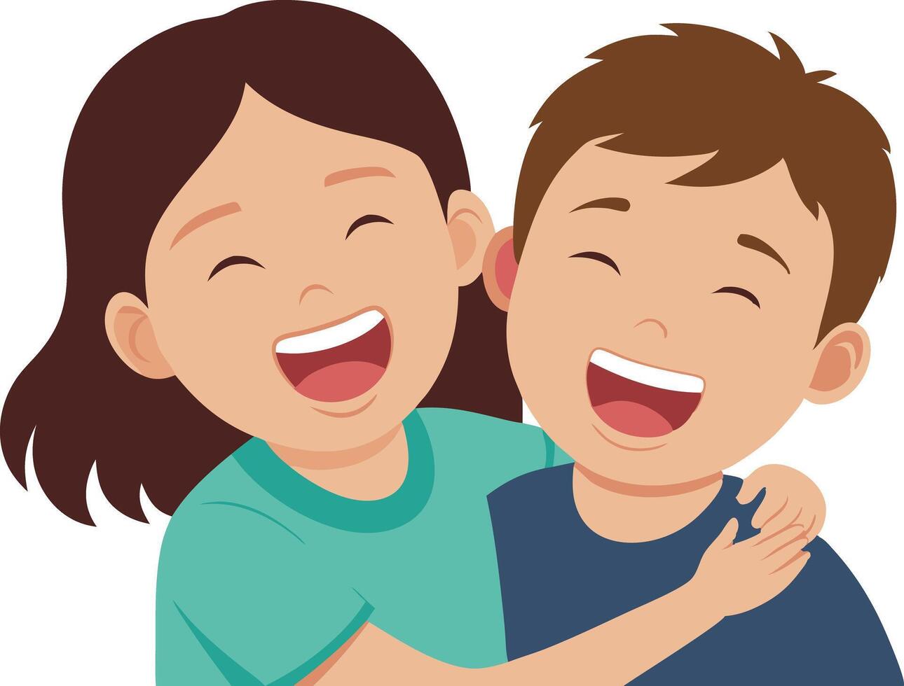 A illustration of two children laughing together, symbolizing joy, friendship, and childhood. vector