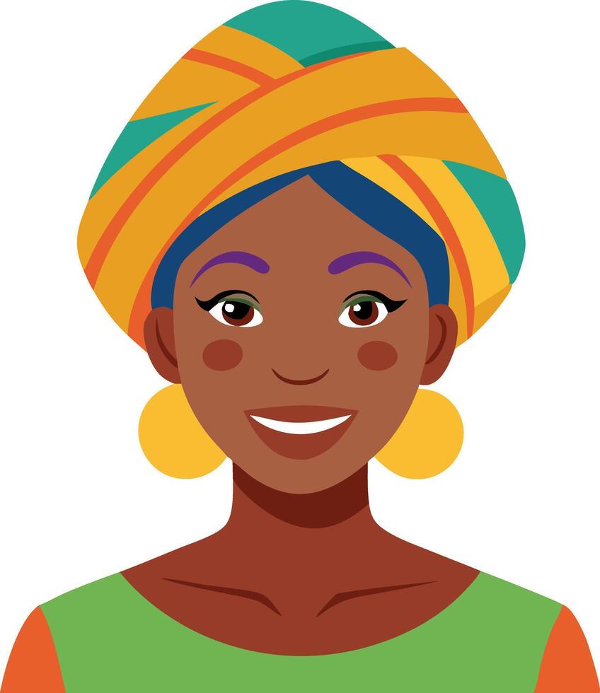 A colorful illustration of a woman wearing a traditional African headwrap, symbolizing culture, tradition, and heritage. vector