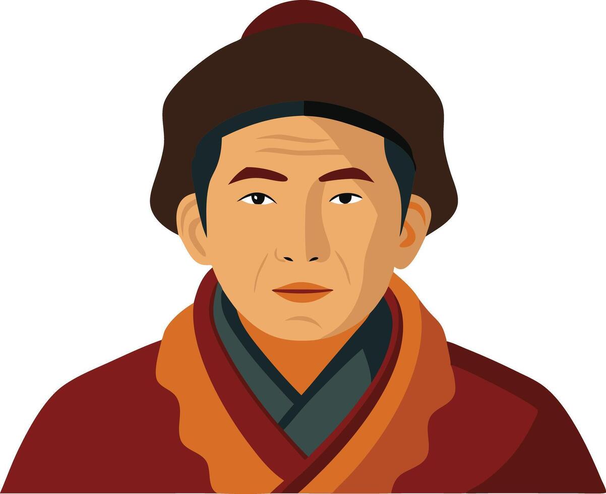 A illustration of a man in traditional Asian attire, symbolizing culture, tradition, and heritage. vector
