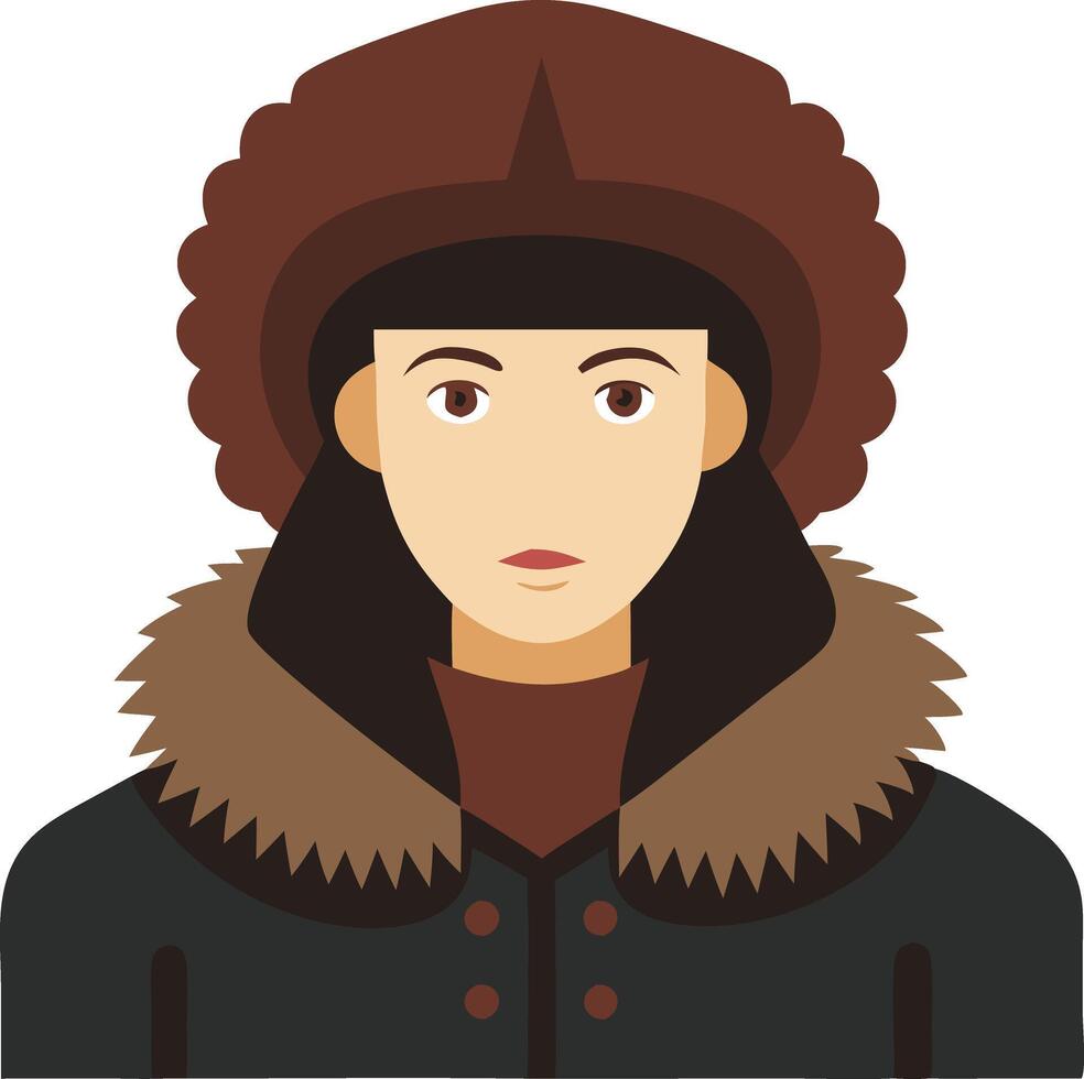A illustration of a person wearing a furlined winter jacket, symbolizing warmth, winter fashion, and protection from the cold. vector