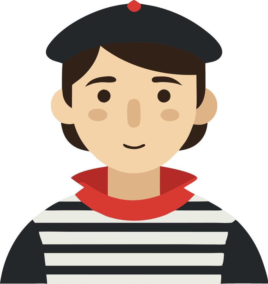 A simple illustration of a man wearing a beret and striped shirt, symbolizing French culture, art, and style. vector