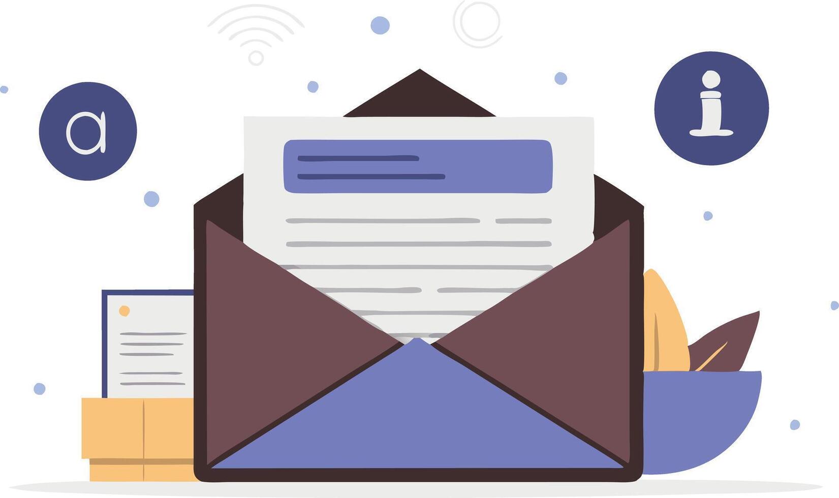 A illustration of an email and digital icons, symbolizing communication, information, and online messaging. vector