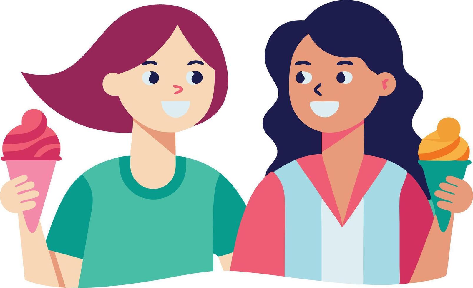 A illustration of two women enjoying ice cream together, symbolizing friendship, fun, and shared moments. vector