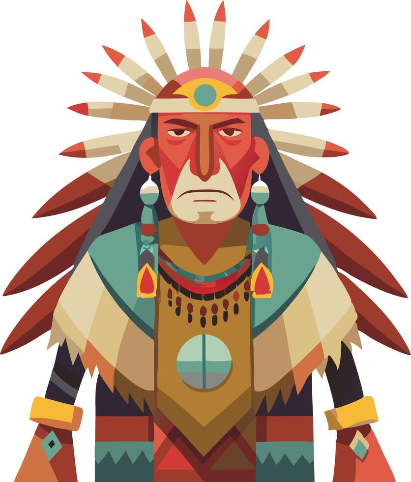 A illustration of a Native American chief in traditional attire, symbolizing culture, heritage, and leadership. vector