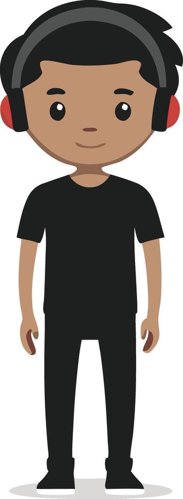 A illustration of a young man wearing headphones, symbolizing music, technology, and personal enjoyment. vector
