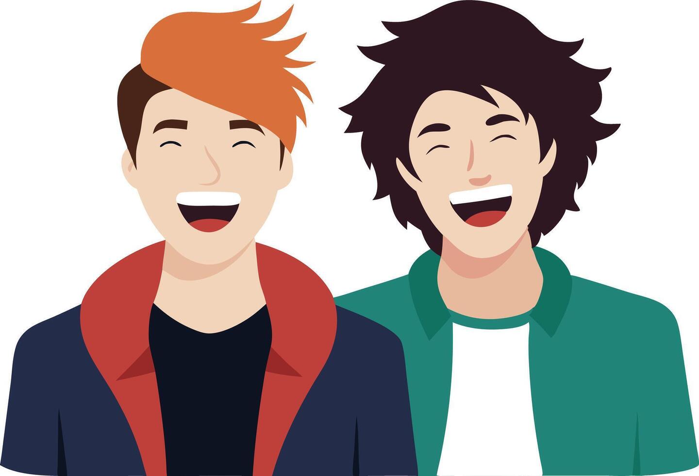 A illustration of two teenage boys laughing together, symbolizing friendship, joy, and shared moments of fun. vector