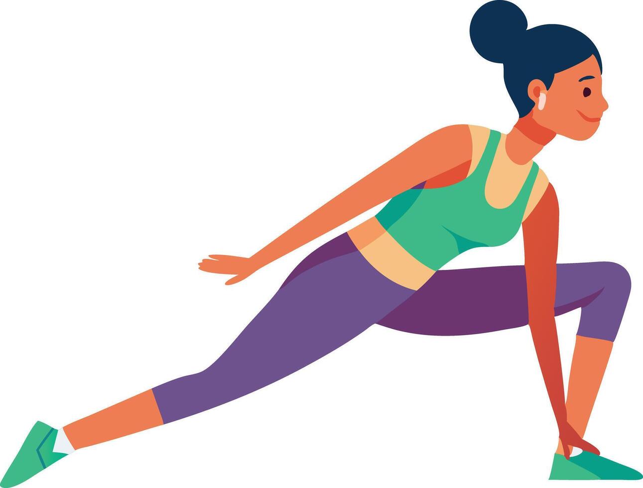 A illustration of a woman stretching in a yoga pose, symbolizing fitness, flexibility, and mindfulness. vector