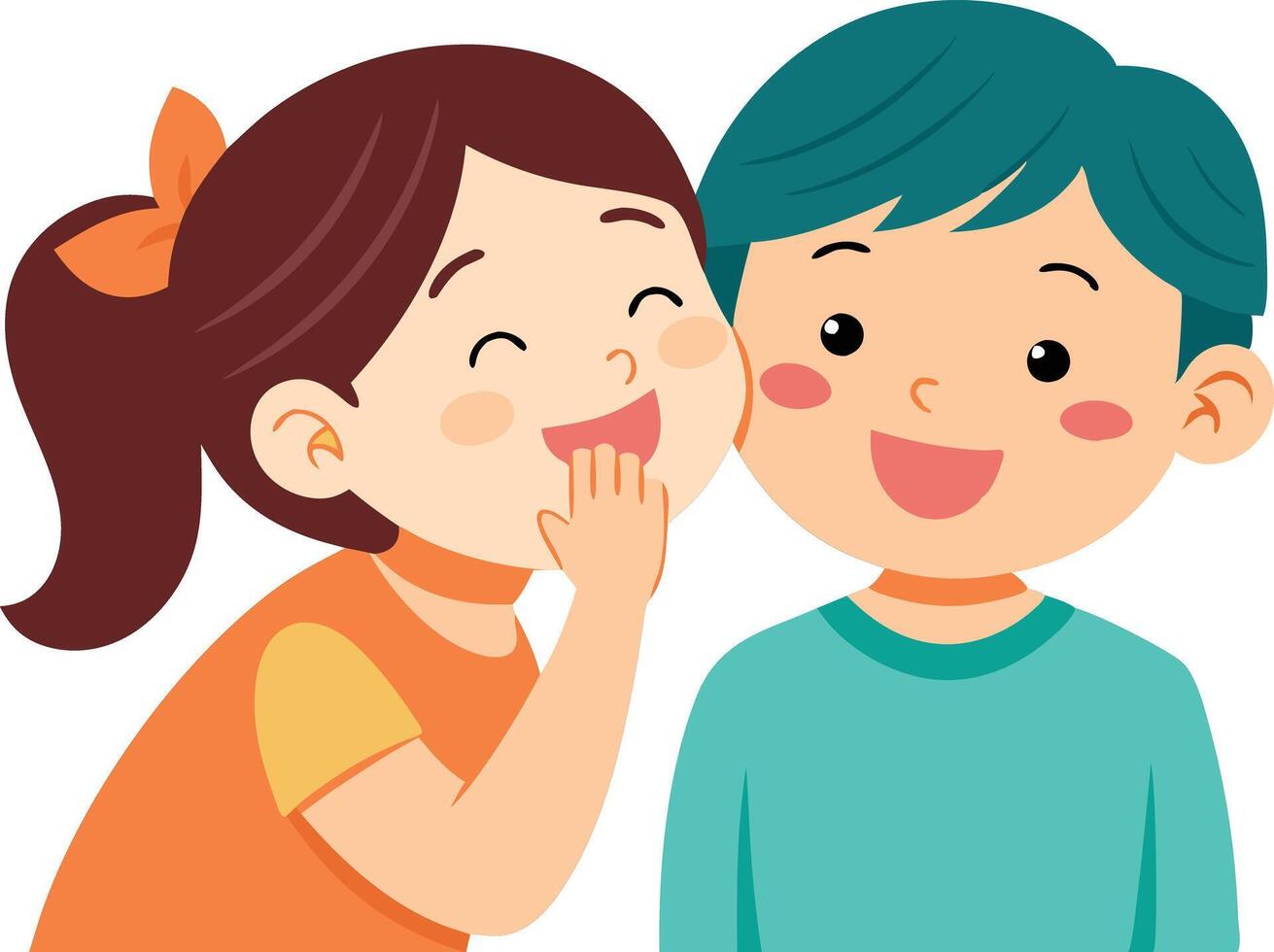 A illustration of a girl whispering a secret to a boy, symbolizing trust, friendship, and shared moments. vector