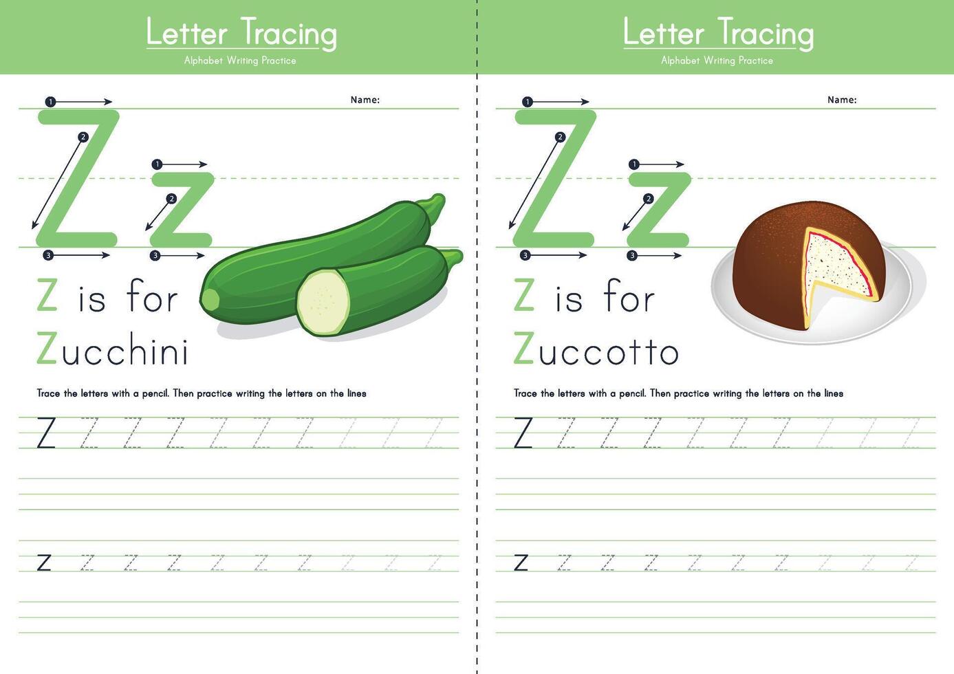 Alphabet Tracing Worksheets Z vector