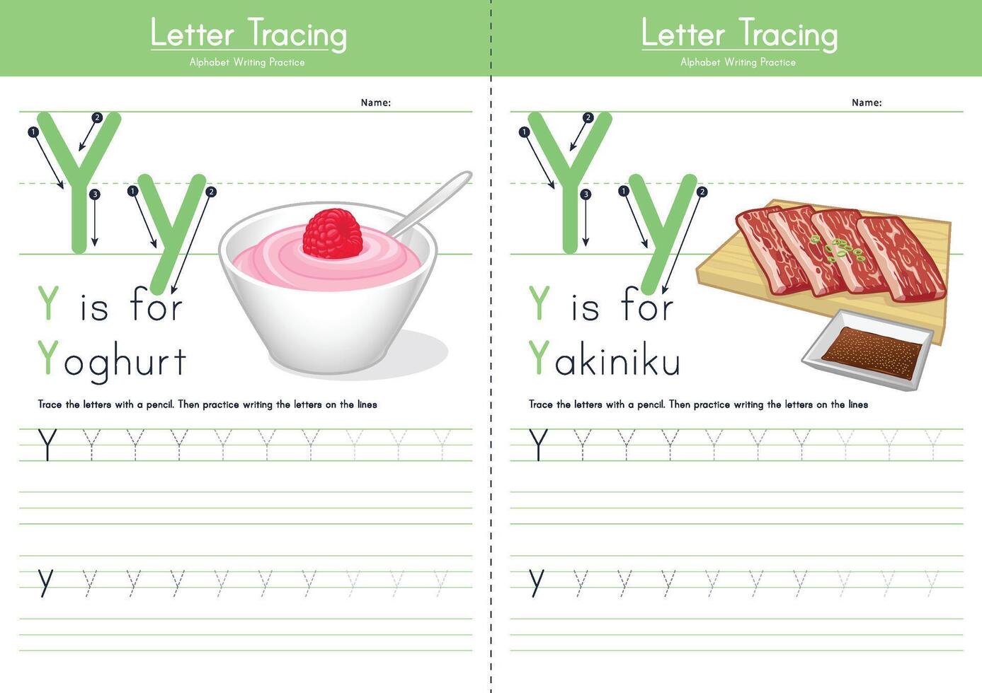 Alphabet Tracing Worksheets Y vector