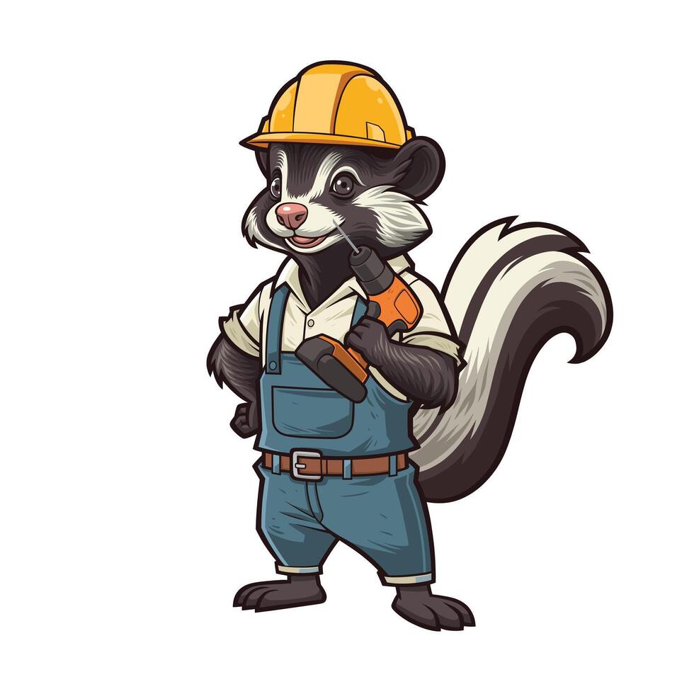 Mascot design of a Skunk Handyman Holding a power Drill vector