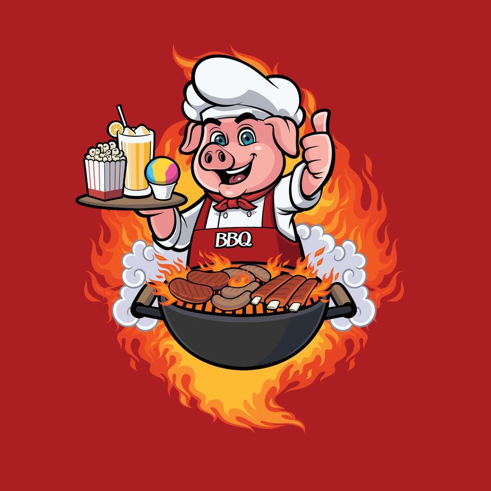 Pig Chef mascot Design for BBQ restaurant vector