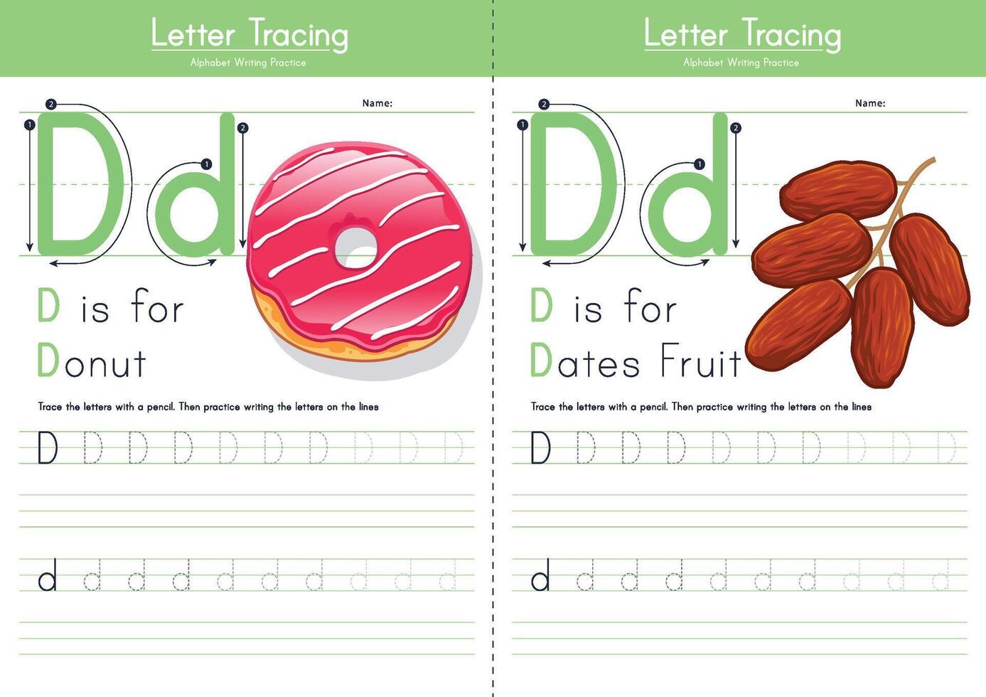 Aplhabet Tracing Worksheets D vector