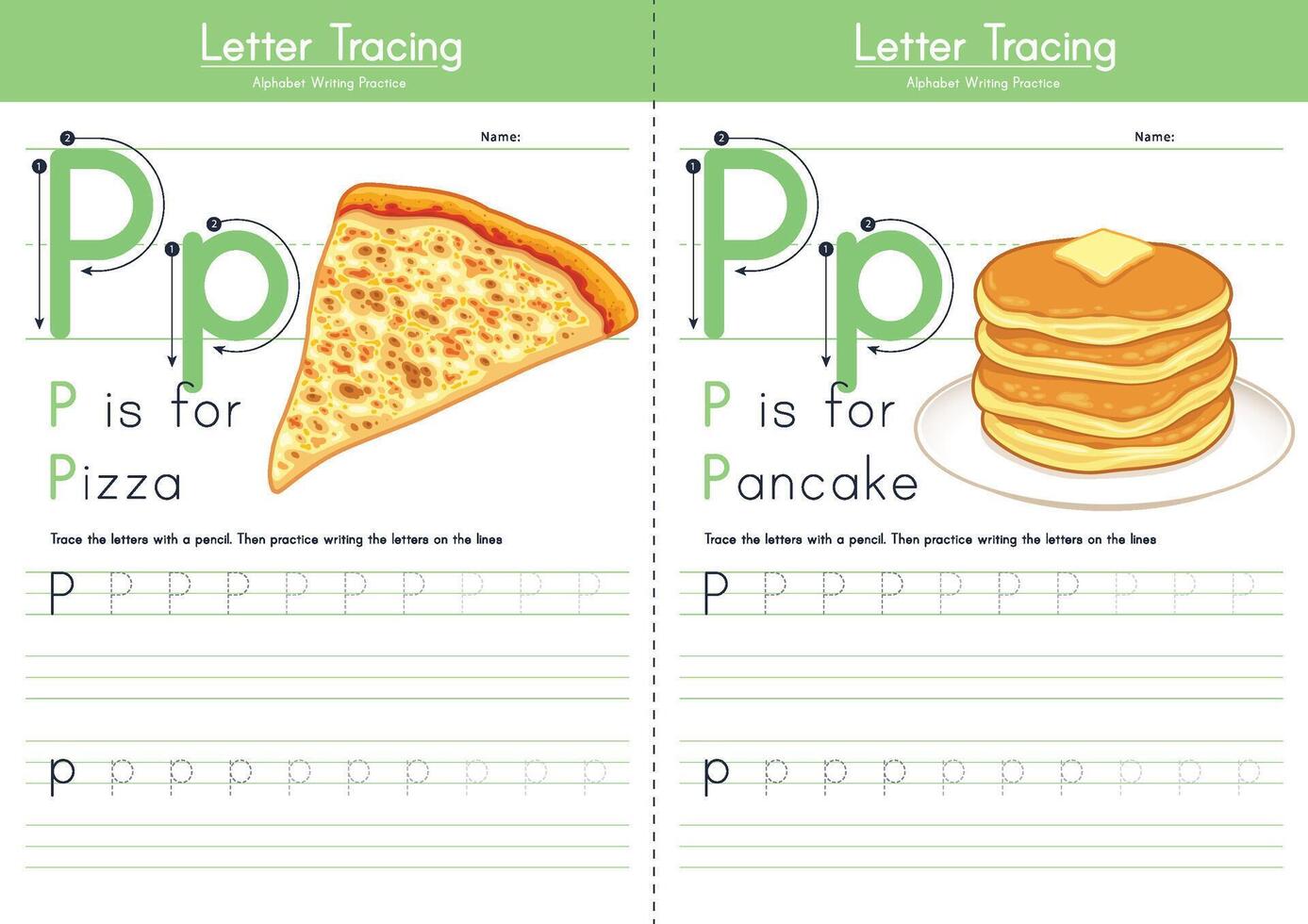 Alphabet Tracing Worksheets P vector