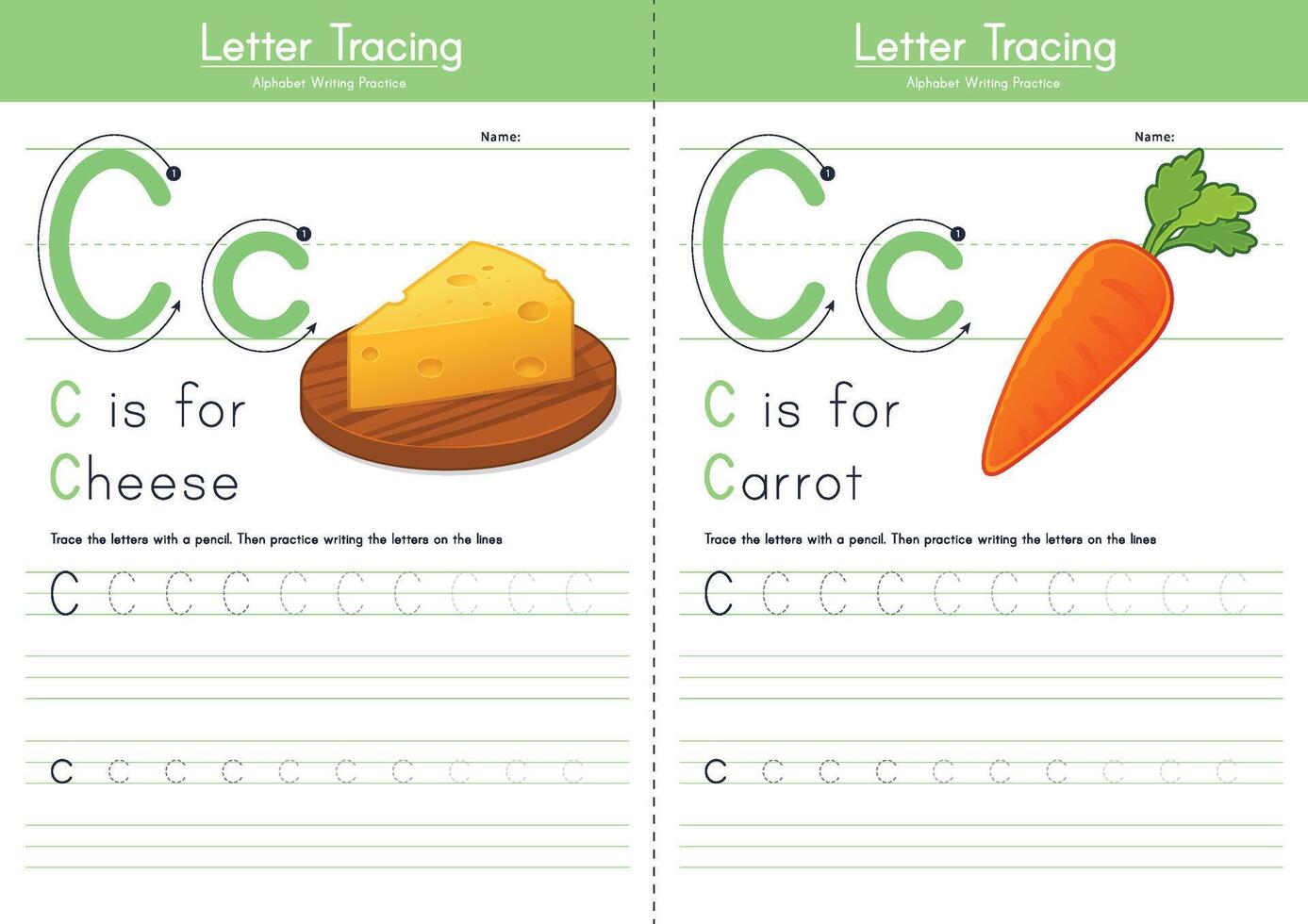 Alphabet Tracing Worksheets C vector