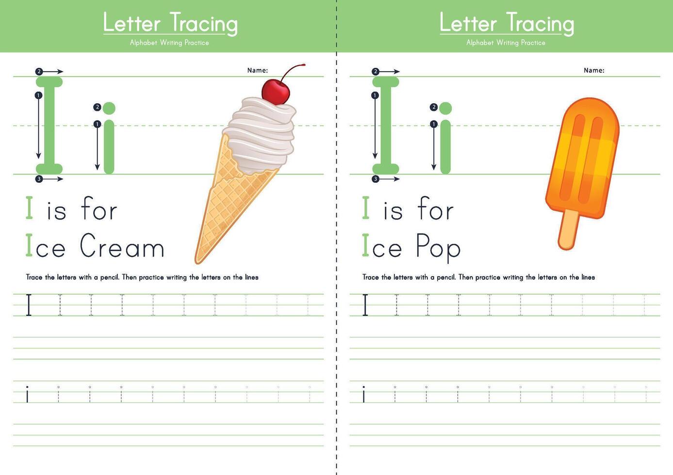 Alphabet Tracing Worksheets I vector