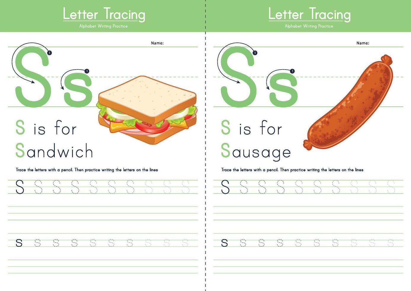 Alphabet Tracing Worksheets S vector