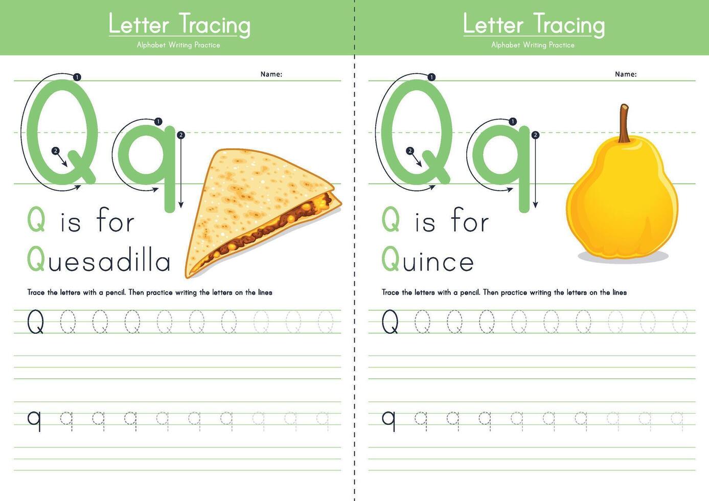 Alphabet Tracing Worksheets Q vector
