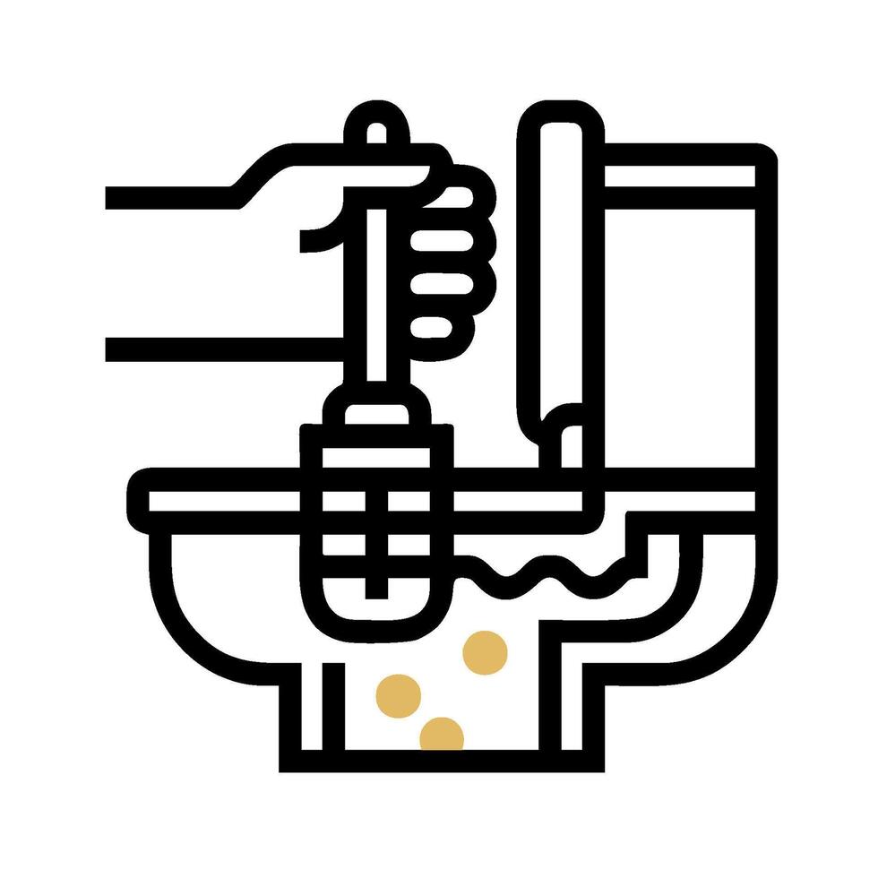 A hand is holding a toilet brush and cleaning it vector