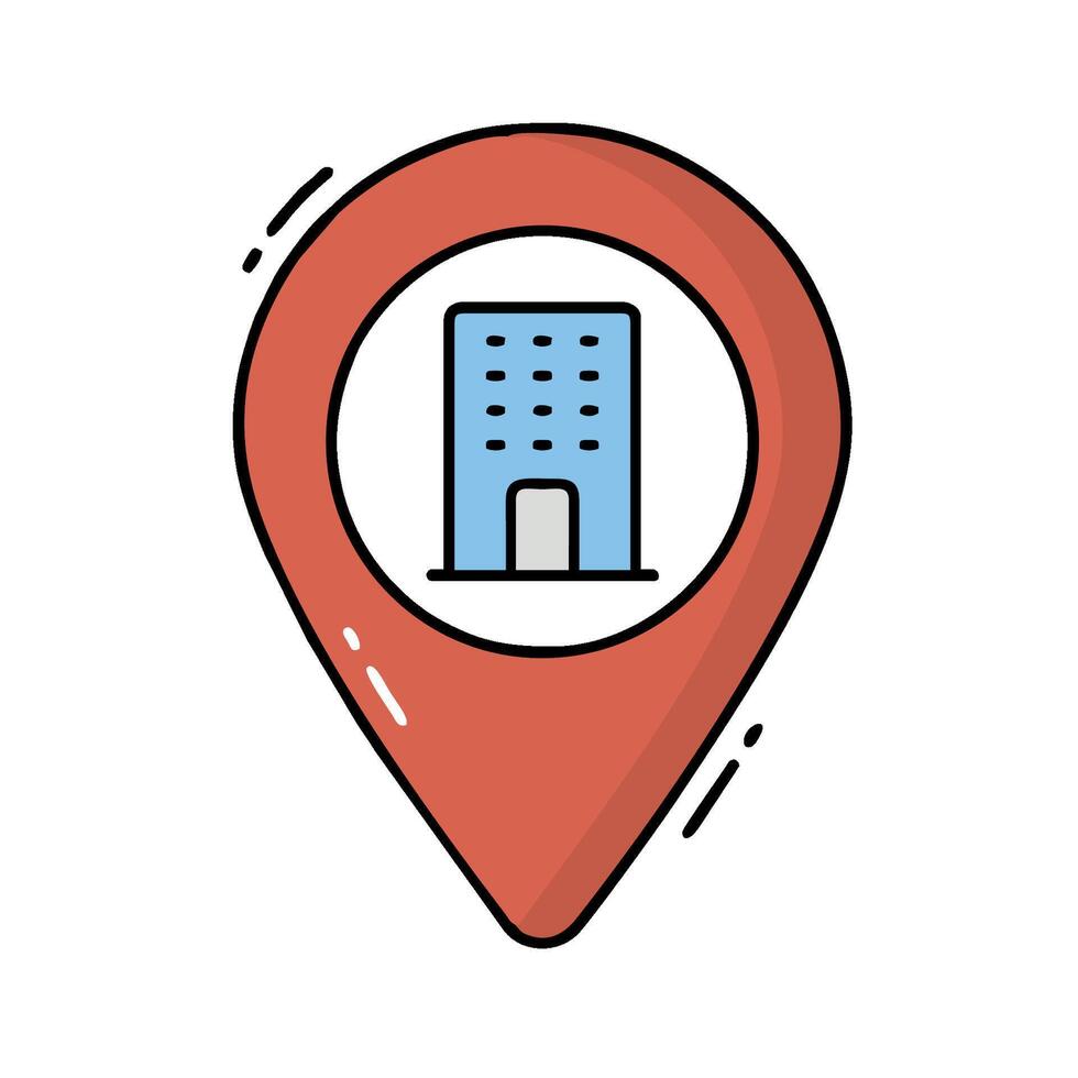 A map pointer with a building in the center vector