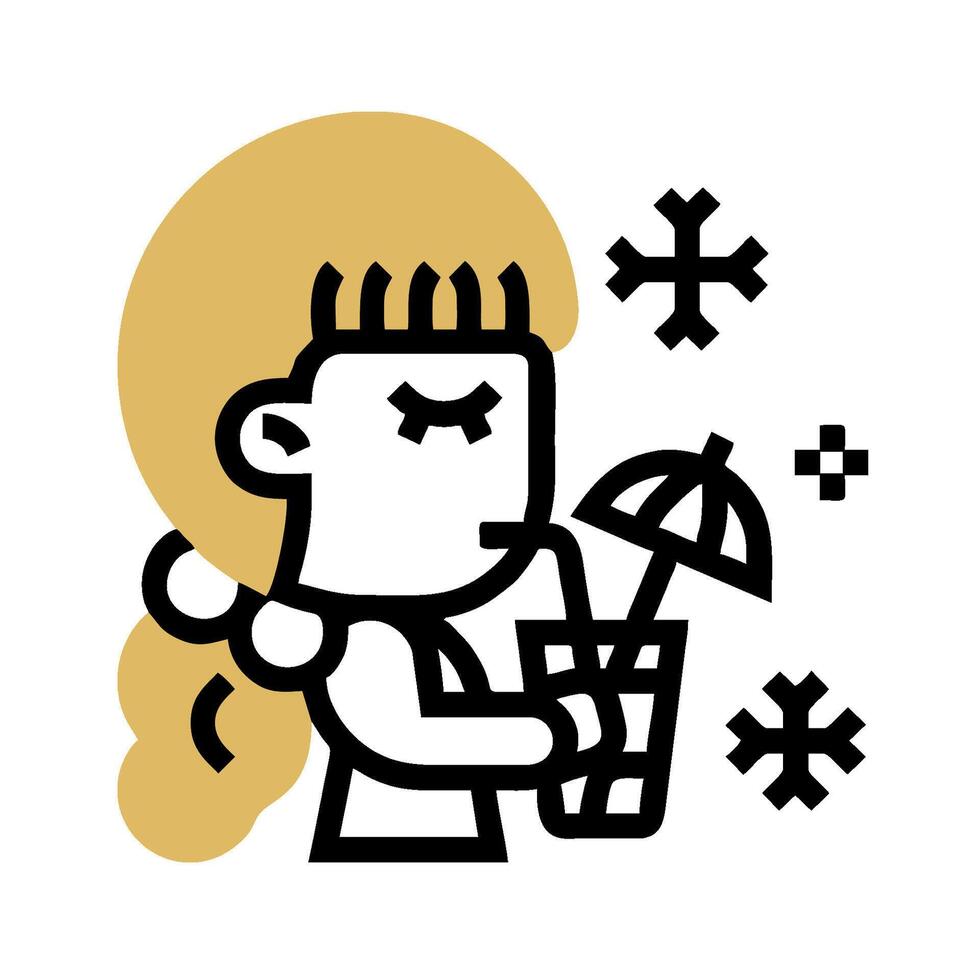 A girl drinking a drink with snowflakes falling from the sky vector