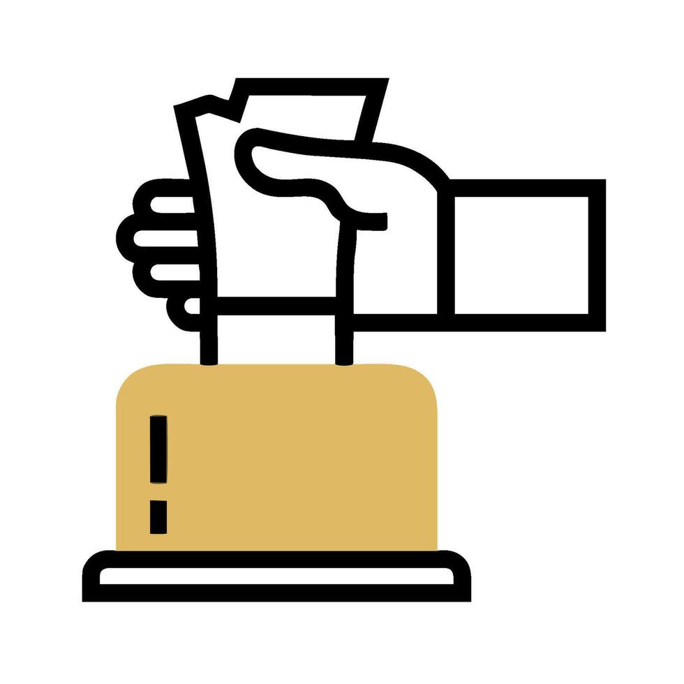 A hand is holding a paper bag and a box vector