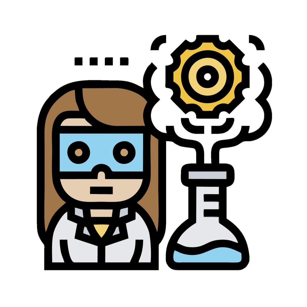 A woman in a lab coat and goggles is holding a beaker vector