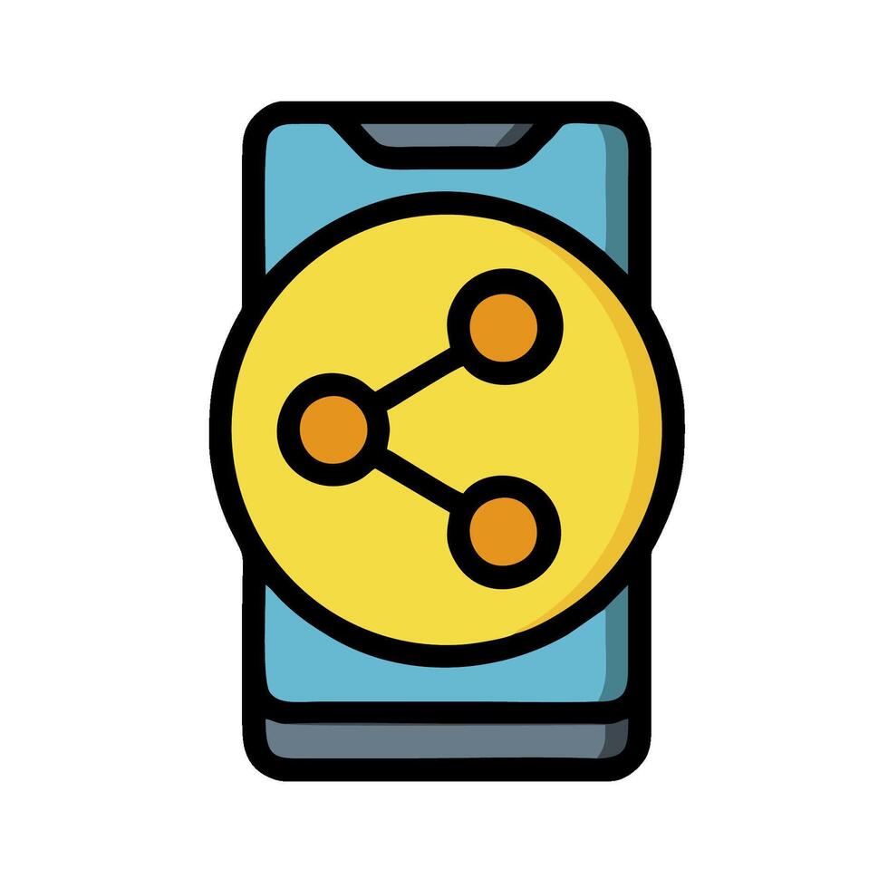 Mobile phone icon with a yellow circle and a blue circle vector