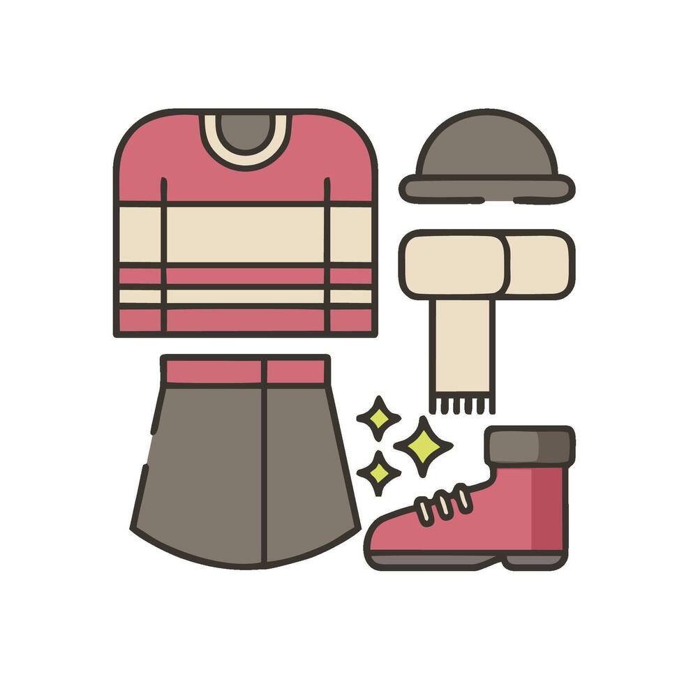 A set of clothing items including a hat, jacket, and boots vector