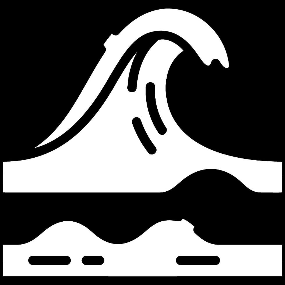 A wave and a boat are shown in a black and white logo vector